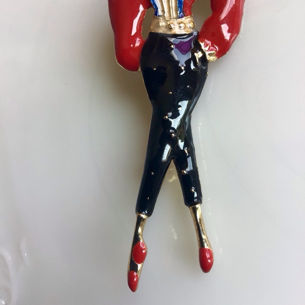 Vintage Red and Blue Elegant Figure Brooch - Picture 3 of 4